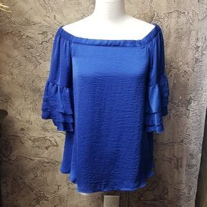 Off the shoulder blue silky blouse Size Small